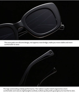 Detail view of anti-slip silicone nose pads and ergonomic temples of black oval sunglasses