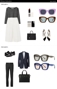 Flat lay showing retro oval sunglasses styled with professional business outfits and bags