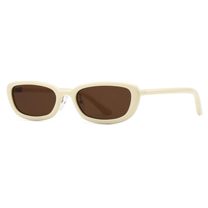 Retro cream oval sunglasses with dark brown lenses for a 90s vintage fashion look