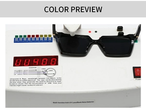Detalle de las gafas de sol cuadradas retro bajo prueba de protección UV400