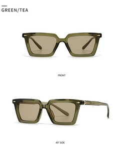 Vista frontal y lateral de 45 grados de las gafas de sol cuadradas verde oscuro