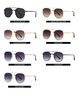 Matrix layout of vintage metal double-bridge sunglasses in seven assorted lens colors