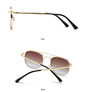 Detailed side and back view of round metal sunglasses with gradient lenses and nose pads