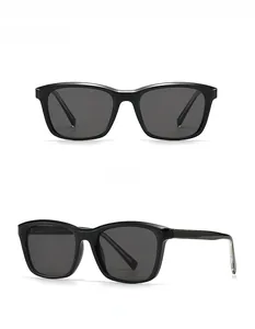 Front and 45-degree side view of classic black oversized sunglasses with thick frames