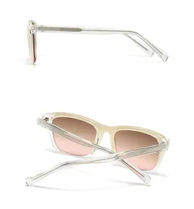 Side and back view of retro champagne sunglasses with glittery silver temple accents