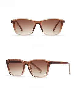 Front and 45-degree side views of vintage amber square frame sunglasses with gradient lenses
