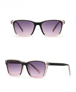 Close-up of pink and black color block sunglasses with gradient lenses in two views