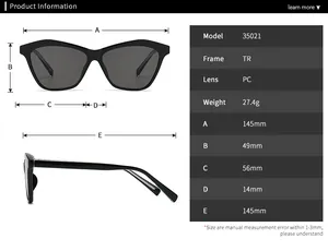 Detailed size guide and technical specifications for retro cat-eye diamond sunglasses