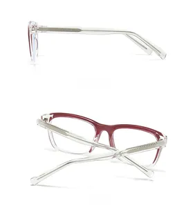 Side and back view of retro browline sunglasses with transparent red frames and metal core