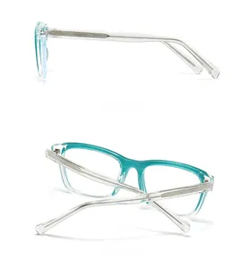 Side and back view of turquoise square frames with glittery silver metal core temples