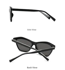 Side and back view of retro black cat-eye sunglasses with sleek glossy finish