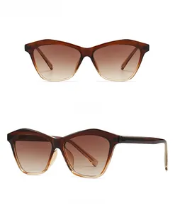 Dual view of retro cat-eye geometric sunglasses in double tea gradient finish