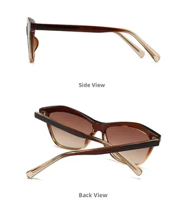 Detailed side and back view of retro cat-eye amber sunglasses with gradient brown lenses