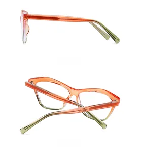 Detail showing the side and back view of the gradient orange and green sunglasses frame