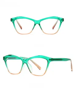 Detail of cat-eye sunglasses frame with green tea and amber gradient finish