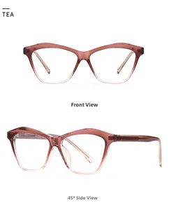 Detailed front and side view of brown gradient cat-eye retro style sunglasses frames