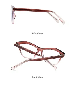 Detailed side and back view of brown gradient cat-eye sunglasses with metal hinges