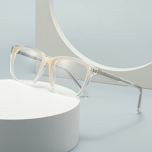 Modern rectangular sunglasses with transparent frames and beige inner lining