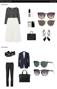 Fashionable dress collocation showing round frame sunglasses for both men and ladies