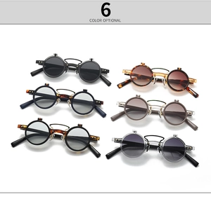 Collection of steampunk double layer flip-up sunglasses in six distinct color variants