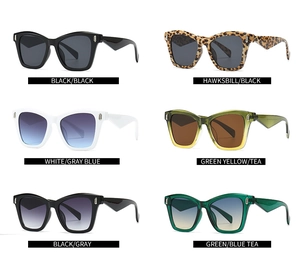 Detailed grid of oversized metal sunglasses in various colors and gradient lenses