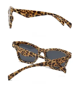 Detail view of oversized leopard print sunglasses showing side and back profile angles