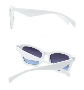 Side and back view of oversized metal sunglasses with white frames and gradient lenses