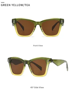 Oversized gradient green-yellow square sunglasses with tea lenses from multiple angles