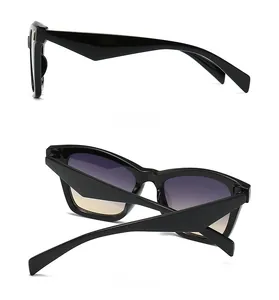 Detailed side and back views of black oversized metal sunglasses with gradient lenses