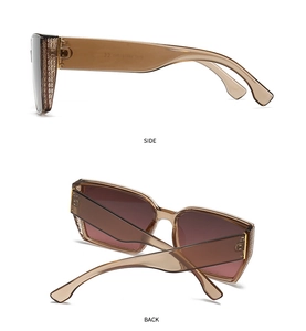 Detail view of stylish gradient purple lenses and golden accents on thick temple arms