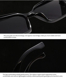 Detail of ergonomic silicone nose pads and glossy temples on square fashion sunglasses