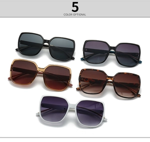 Five assorted colors of square frame sunglasses displayed on a clean white background