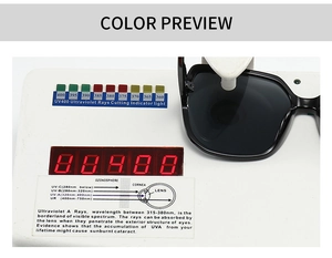 UV400 protection test for square sunglasses showing zero ultraviolet transmission