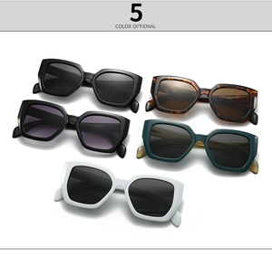 Detailed close-up showing five color variants of trendy polygon-shaped sunglasses