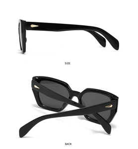 Side and back view of polygon sunglasses with black frame and golden metal accents