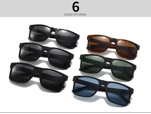 Selection of six classic square polarized men's sunglasses in various frame colors