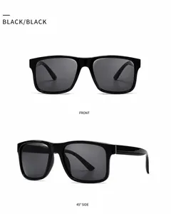 Front and side view of classic black square polarized sunglasses with TR frame