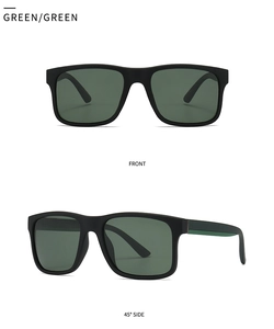 Classic square polarized sunglasses in matte black with green lenses and side detail