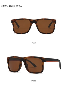 Square polarized sunglasses in classic tortoiseshell frame with tea lenses and orange detail