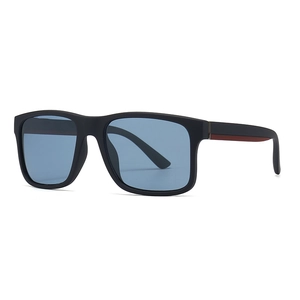 Classic square polarized sunglasses in matte black frame with light blue lenses
