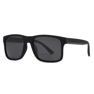 Classic matte black square polarized sunglasses for men with dark gray lenses
