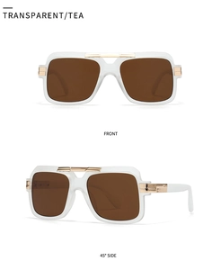Classic white aviator sunglasses with tea lenses and golden metal decorative elements