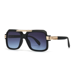 Classic aviator square sunglasses with matte black frames and purple gradient lenses