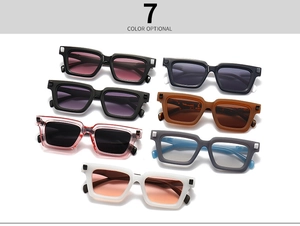Detailed grid of seven color options for vintage thick frame rectangular sunglasses