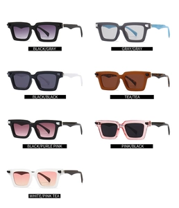 Multiple color variations of retro square thick frame sunglasses in a 2x4 grid display