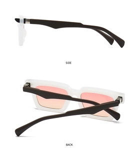 Detailed multi-angle view showing white rectangular frame and gradient lenses of sunglasses