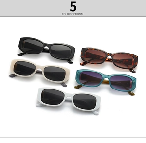 Group view of trendy small butterfly sunglasses in five various fashion colors