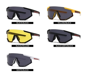 Detail view showing five color variations of oversized one-piece wrap sport sunglasses