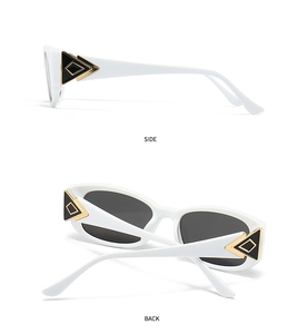 Side and back view of butterfly sunglasses with gold triangle detail on temples