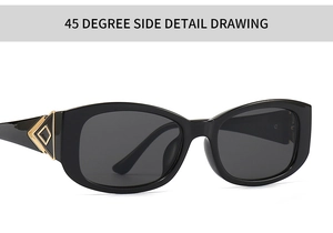 Detail of trendy small frame butterfly sunglasses with gold geometric metal hinge accents